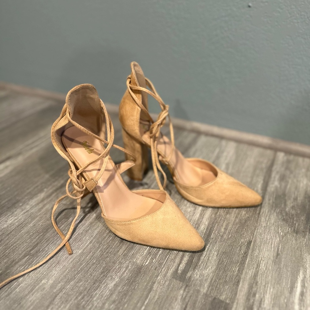 SheIn Tan Suede Strappy Lace Up Heels Size 39